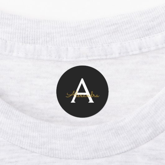 Zwart Gold Modern Script Girly Monogram Naam Labels (Aangebracht)