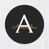 Zwart Gold Modern Script Girly Monogram Naam Labels (Design 2)