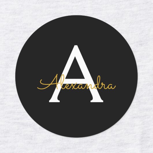 Zwart Gold Modern Script Girly Monogram Naam Labels (Design 2)