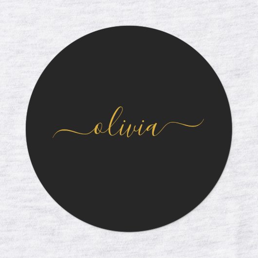 Zwart Gold Modern Script Girly Monogram Naam Labels (Design 1)