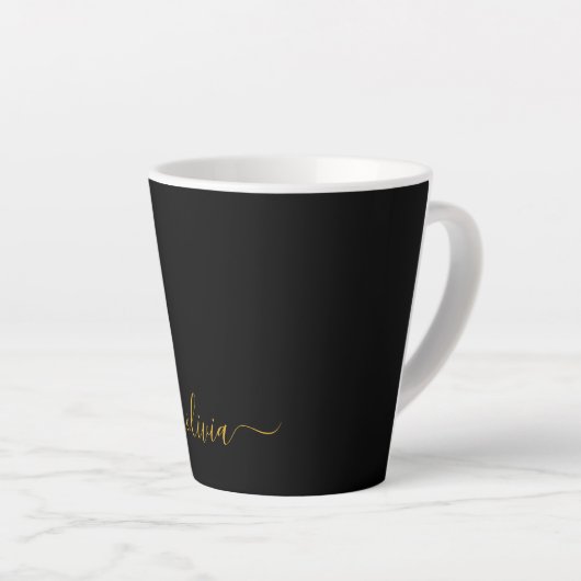 Zwart Gold Modern Script Girly Monogram Naam Latte Mok (Rechterhoek)