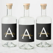 Zwart Gold Modern Script Girly Monogram Naam Likeurfles Etiket (Flessen)