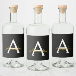 Zwart Gold Modern Script Girly Monogram Naam Likeurfles Etiket