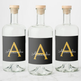 Zwart Gold Modern Script Girly Monogram Naam Likeurfles Etiket