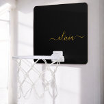 Zwart Gold Modern Script Girly Monogram Naam Mini Basketbalbord<br><div class="desc">Zwart en Gold Simple Script Monogram Name Mini Basketball Hoop. Dit maakt de perfecte liefhebbende 16 verjaardag,  bruiloft,  vrijgezellenfeest,  verjaardagsdag,  baby shower of vrijgezellenfeest voor iemand die van luxe glam en stijl houdt.</div>