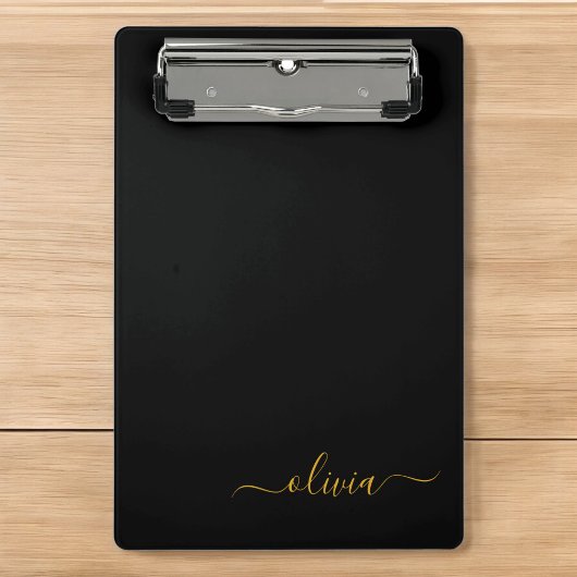 Zwart Gold Modern Script Girly Monogram Naam Mini Klembord