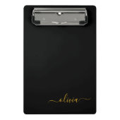 Zwart Gold Modern Script Girly Monogram Naam Mini Klembord (Voorkant)