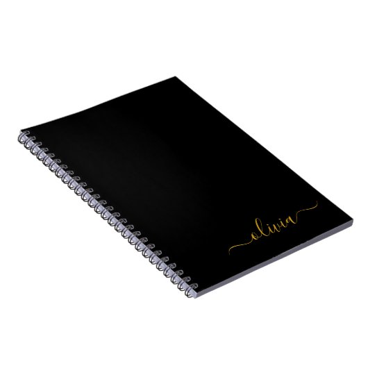 Zwart Gold Modern Script Girly Monogram Naam Notitieboek (Rechterzijde)