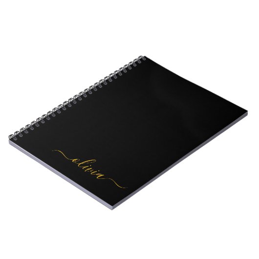 Zwart Gold Modern Script Girly Monogram Naam Notitieboek (Linkerzijde)