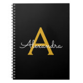 Zwart Gold Modern Script Girly Monogram Naam Notitieboek (Voorkant)
