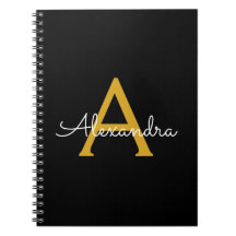 Zwart Gold Modern Script Girly Monogram Naam