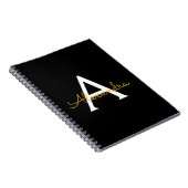 Zwart Gold Modern Script Girly Monogram Naam Notitieboek (Rechterzijde)