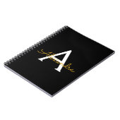 Zwart Gold Modern Script Girly Monogram Naam Notitieboek (Linkerzijde)