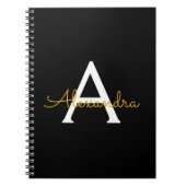 Zwart Gold Modern Script Girly Monogram Naam Notitieboek (Voorkant)