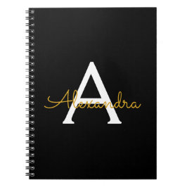 Zwart Gold Modern Script Girly Monogram Naam Notitieboek