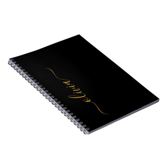 Zwart Gold Modern Script Girly Monogram Naam Notitieboek (Rechterzijde)
