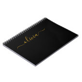 Zwart Gold Modern Script Girly Monogram Naam Notitieboek (Linkerzijde)