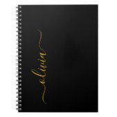 Zwart Gold Modern Script Girly Monogram Naam Notitieboek (Voorkant)