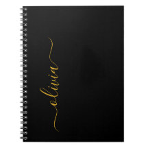 Zwart Gold Modern Script Girly Monogram Naam