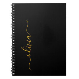 Zwart Gold Modern Script Girly Monogram Naam Notitieboek
