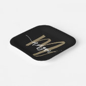 Zwart Gold Modern Script Girly Monogram Naam Papieren Bordje (Gebogen)