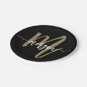 Zwart Gold Modern Script Girly Monogram Naam Papieren Bordje (Gekanteld)