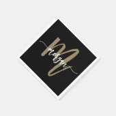 Zwart Gold Modern Script Girly Monogram Naam Servet (Hoek)