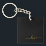 Zwart Gold Modern Script Girly Monogram Naam Sleutelhanger<br><div class="desc">Sleutelhanger voor zwarte en Gold Simple Script Monogram Name. Dit maakt de perfecte liefhebbende 16 verjaardag,  bruiloft,  vrijgezellenfeest,  verjaardagsdag,  baby shower of vrijgezellenfeest voor iemand die van luxe glam en stijl houdt.</div>