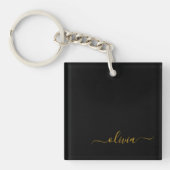 Zwart Gold Modern Script Girly Monogram Naam Sleutelhanger (voorkant)