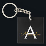 Zwart Gold Modern Script Girly Monogram Naam Sleutelhanger<br><div class="desc">Sleutelhanger voor zwarte en Gold Simple Script Monogram Name. Dit maakt de perfecte liefhebbende 16 verjaardag,  bruiloft,  vrijgezellenfeest,  verjaardagsdag,  baby shower of vrijgezellenfeest voor iemand die van luxe glam en stijl houdt.</div>
