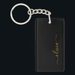 Zwart Gold Modern Script Girly Monogram Naam Sleutelhanger<br><div class="desc">Sleutelhanger voor zwarte en Gold Simple Script Monogram Name. Dit maakt de perfecte liefhebbende 16 verjaardag,  bruiloft,  vrijgezellenfeest,  verjaardagsdag,  baby shower of vrijgezellenfeest voor iemand die van luxe glam en stijl houdt.</div>