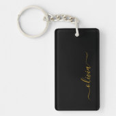 Zwart Gold Modern Script Girly Monogram Naam Sleutelhanger (Voorkant)