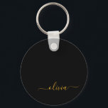 Zwart Gold Modern Script Girly Monogram Naam Sleutelhanger<br><div class="desc">Zwart en Gold Eenvoudig Manuscript de Sleutelketens van de Naam van het Monogram (Sleutelhanger). Dit maakt de perfecte liefhebbende 16 verjaardag,  bruiloft,  vrijgezellenfeest,  verjaardagsdag,  baby shower of vrijgezellenfeest voor iemand die van luxe glam en stijl houdt.</div>
