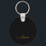 Zwart Gold Modern Script Girly Monogram Naam Sleutelhanger<br><div class="desc">Zwart en Gold Eenvoudig Manuscript de Sleutelketens van de Naam van het Monogram (Sleutelhanger). Dit maakt de perfecte liefhebbende 16 verjaardag,  bruiloft,  vrijgezellenfeest,  verjaardagsdag,  baby shower of vrijgezellenfeest voor iemand die van luxe glam en stijl houdt.</div>