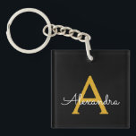 Zwart Gold Modern Script Girly Monogram Naam Sleutelhanger<br><div class="desc">Sleutelhanger voor zwarte en Gold Simple Script Monogram Name. Dit maakt de perfecte liefhebbende 16 verjaardag,  bruiloft,  vrijgezellenfeest,  verjaardagsdag,  baby shower of vrijgezellenfeest voor iemand die van luxe glam en stijl houdt.</div>