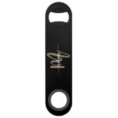 Zwart Gold Modern Script Girly Monogram Naam Speed Flessenopener (Achterkant)