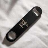 Zwart Gold Modern Script Girly Monogram Naam Speed Flessenopener
