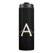 Zwart Gold Modern Script Girly Monogram Naam Thermosbeker (Voorkant)
