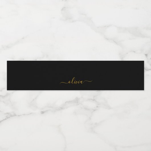Zwart Gold Modern Script Girly Monogram Naam Waterfles Etiket (Enkel label)