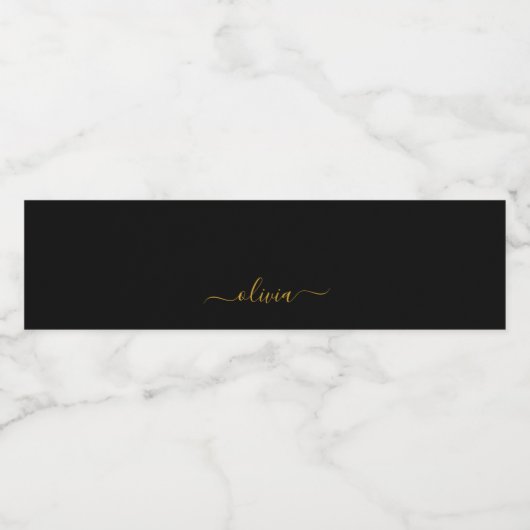 Zwart Gold Modern Script Girly Monogram Naam Waterfles Etiket (Enkel label)