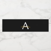 Zwart Gold Modern Script Girly Monogram Naam Waterfles Etiket (Enkel label)