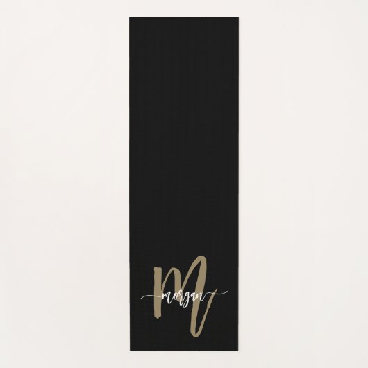 Zwart Gold Modern Script Girly Monogram Naam Yogamat (Voorkant)
