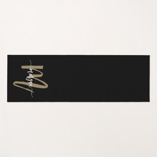 Zwart Gold Modern Script Girly Monogram Naam Yogamat (Voorkant (horizontaal))