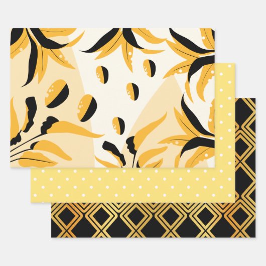 Zwart, Gold Multipattered Inpakpapier Vel (Set)