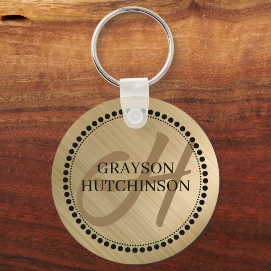 Zwart Gold Persoonlijke Monogram Naam Sleutelhanger (Voorkant)