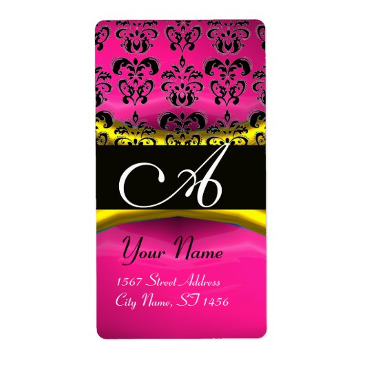ZWART GOLD PINK PAARS AMETHYST DAMASKMONOGRAM ETIKET (Voorkant)