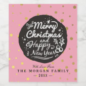 Zwart Gold Polka doet kerstmis en nieuwjaarsscript Wijn Etiket (Enkel label)