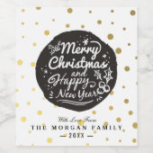 Zwart Gold Polka doet kerstmis en nieuwjaarsscript Wijn Etiket (Enkel label)