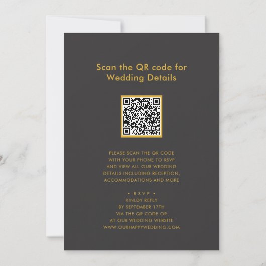 Zwart Gold QR-code in één modern grafisch huwelijk Kaart (Achterkant)