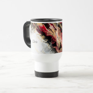Zwart Gold Red Negative Space Abstract Personalise Reisbeker